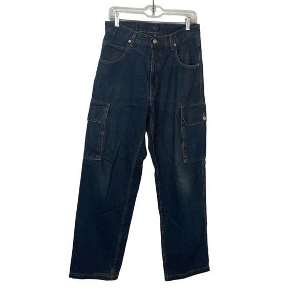 Vintage Y2K Tommy Hilfiger Cargo Baggy Jeans Size 33/32 Dark Wash Blue - Picture 1 of 13